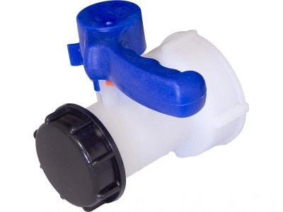 Кран п/э для еврокуба 50x62 с цельнолит. гайкой, с проклад. EPDM, с резьбой S60x6/синий, код: 38031