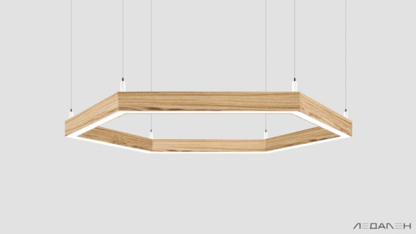 Шестиугольный светильник WOOD HEXAGON 6000K 80W, корпус Ясень оливковый