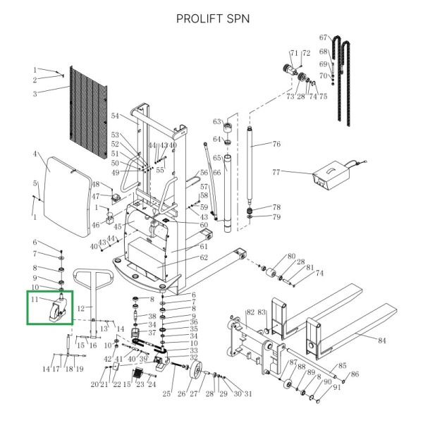 Поворотная опора для поворотных колес для штабелеров SPN (в сборе с колесом)